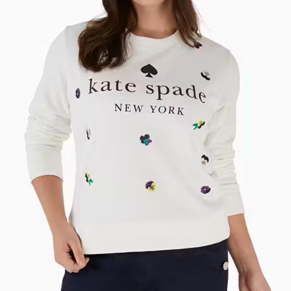 Kate Spade Pansy Toss White Sweatshirt